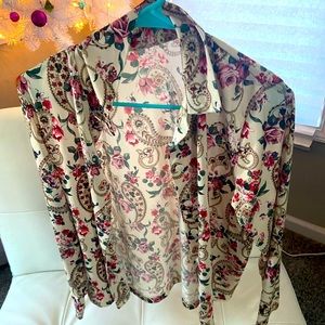 Vintage cream floral short button up top